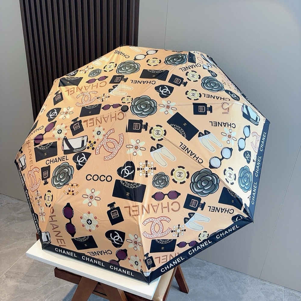 CHANEL Beige and Black Patterned Umbrella